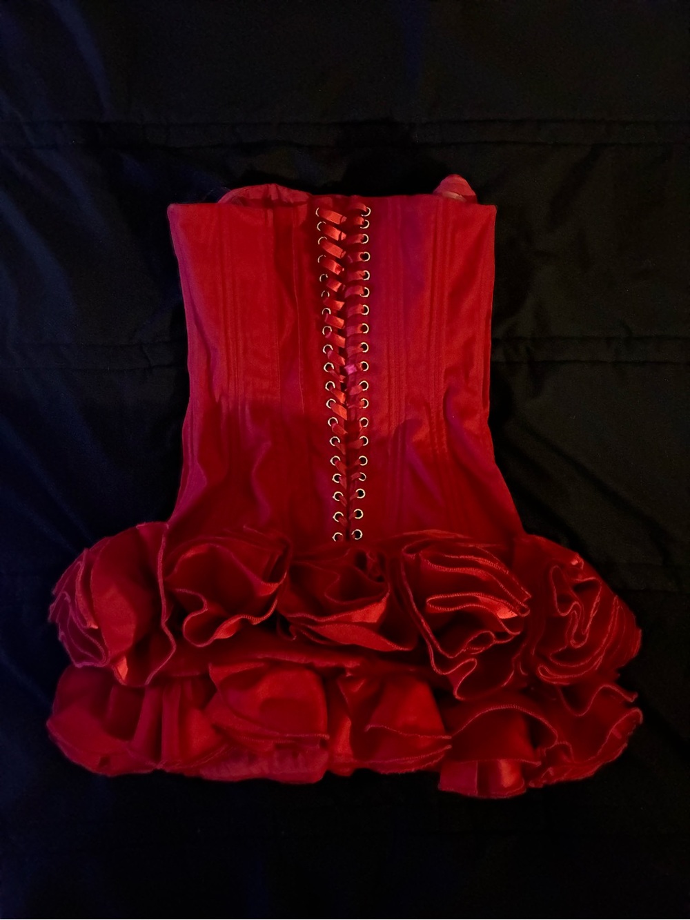 Red Strapless Red Corset Ruffle Mini Dress Y2K